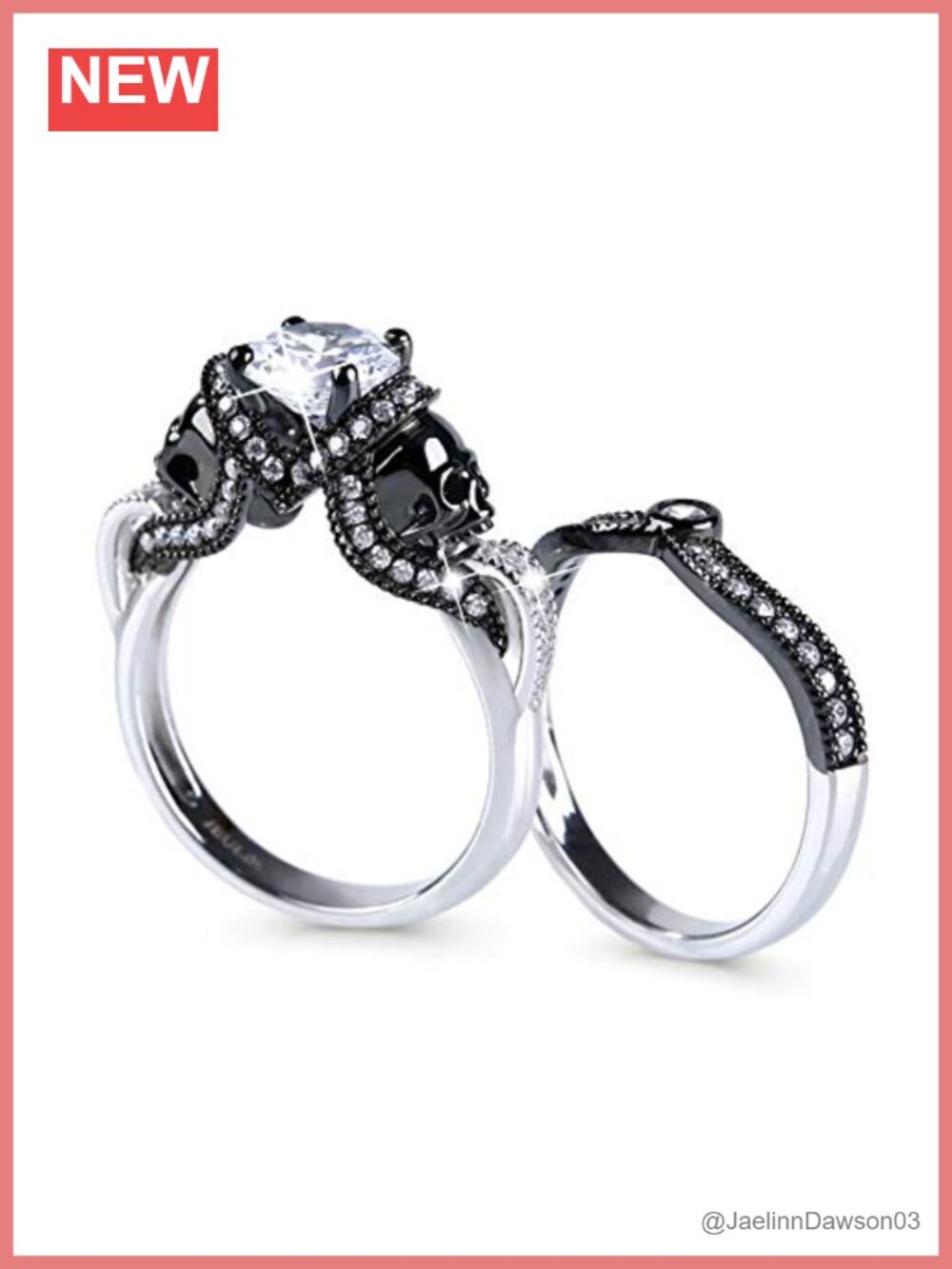 Jeulia 3.68 Carat Twist Skull Rings for Women Sterling Silver Two Tone Twist